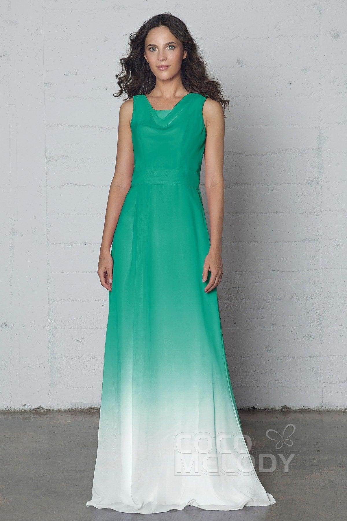 Sheath-Column Floor Length Chiffon Ombre Dress COZF17009 - COCOMELODY